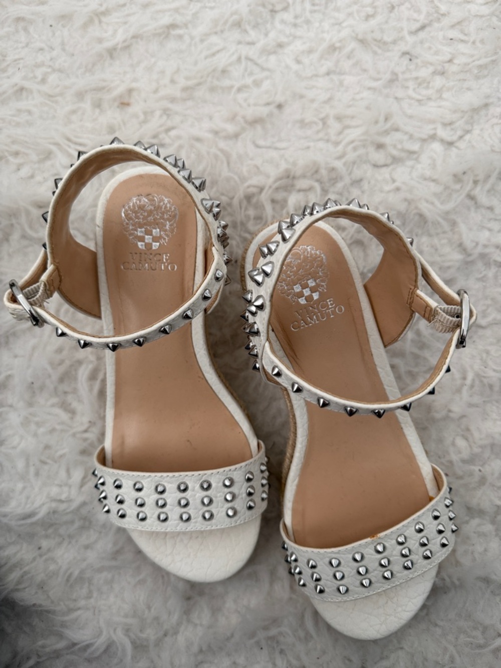 Vince Camino Studded White Wedge Sandals - Picture 2 of 3